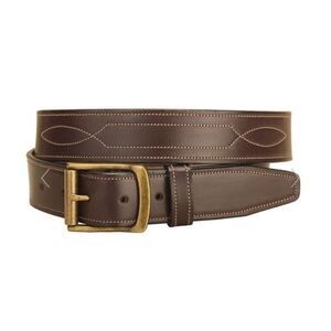 Tory Havana Brown Leather 1.5" Belt with Repeated Stitch Pattern Sz. 30